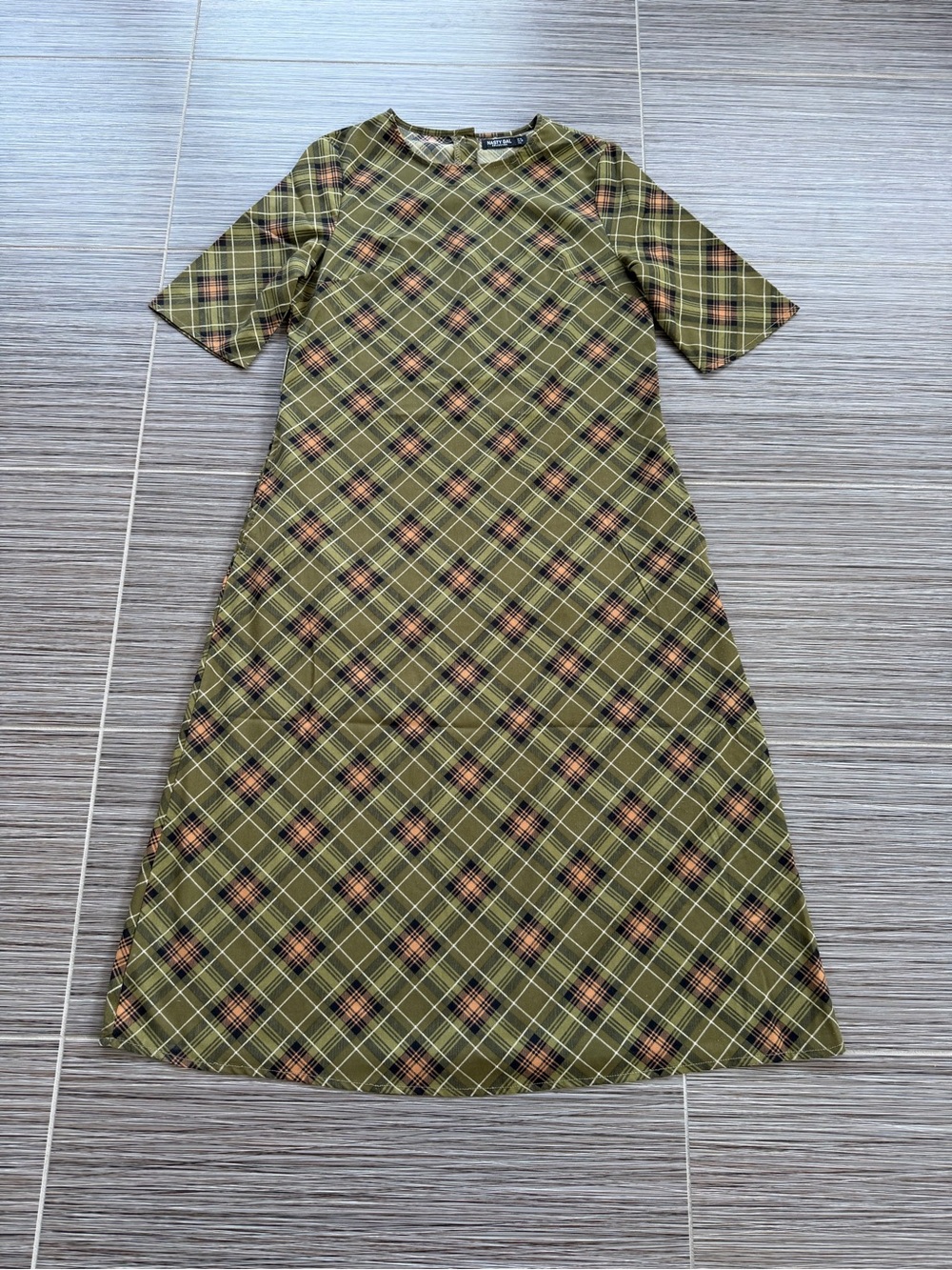 Nasty Gal Olive Plaid Dress with Tan Accents